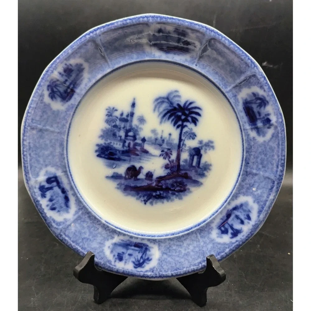 Set of 5 Antique W Adams & Sons Euphrates Flow Blue Ironstone Plates England